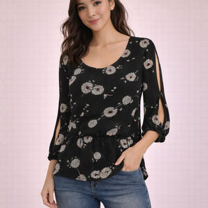 Anthropologie Deletta Wished Blooms Dandelion Print Blouse w/Split Sleeves - XSM